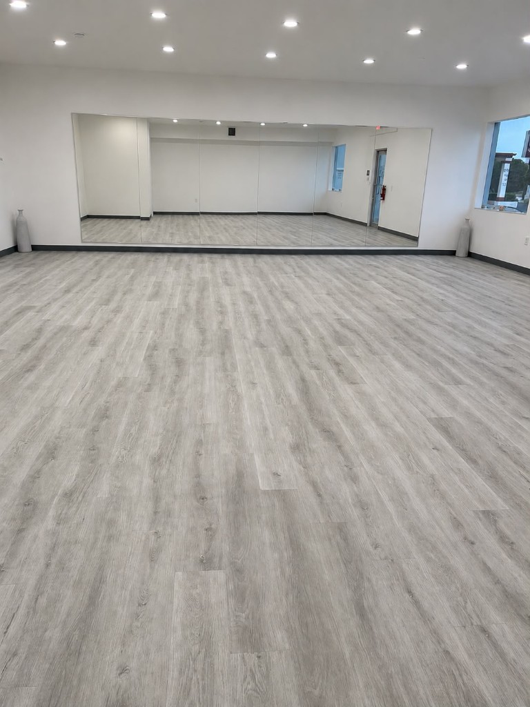 Open Downtown New Port Richey studio with wall-to-wall mirrors and space for classes or events